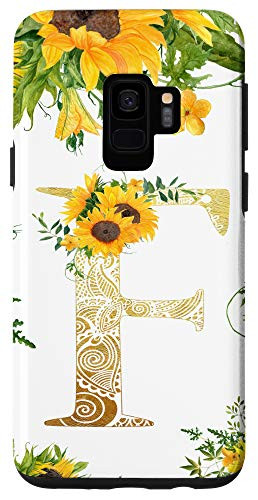 Galaxy S9 Sunflower Letter F Monogrammed Initial White Case