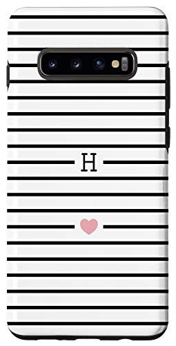 Galaxy S10 Letter H Monogram H Initial Black and White Stripes Striped Case