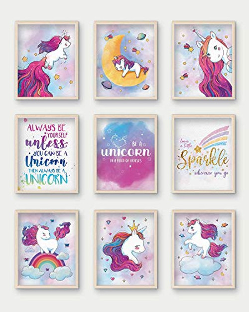 PrintNArt Unicorn Poster - 8x10 Inches Unframed Set of 9 Unicorn Posters Unicorn Room Decor Unicorn Wall Decor Unicorn Wall Art Unicorn Pictures Wall Decor Unicorn Decorations For Girls Room