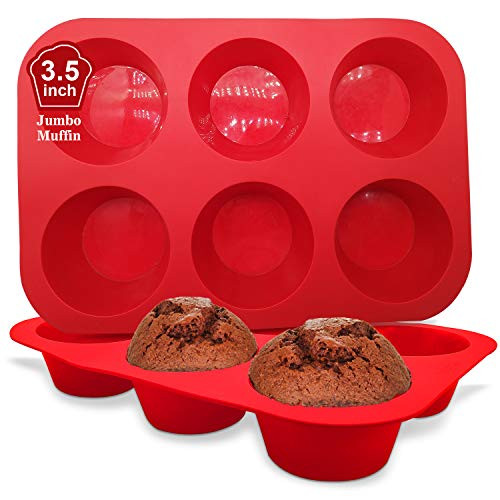 Walfos Silicone Texas Muffin Pan Set- 6 Cup Jumbo Silicone Cupcake Pan Non-Stick Silicone Just PoP Out Perfect for Egg Muffin Big Cupcake - BPA Free and Dishwasher Safe Set of 2