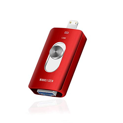 USB Flash Drives for iPhone Photo Stick 128GB Thumb Drives 3in1 iOS Memory Stick Wansisen Compatible iPhoneiPadiPodMacBookAndroidPCiOS USB StickRed128G
