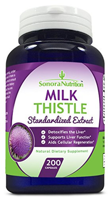 Sonora Nutrition Milk Thistle Standardized Extract with 80 Silymarin 250 mg 200 Capsules