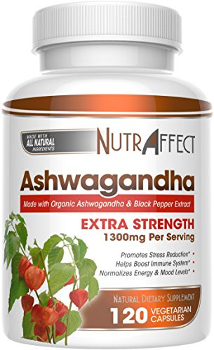 Organic Ashwagandha Root Powder 1300mg - 120 Vegan Capsules with Black Pepper Extract for Better Absorption - Natural Anti Anxiety Stress Relief Mood Thyroid   Adrenal Support Herbal Supplement 1