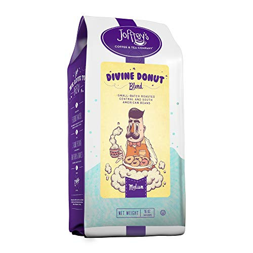 Joffreys Coffee - Divine Donut Blend Rich Coffee Blend Artisan Medium Roast Arabica Coffee Beans Well-Balanced Blend Smooth Flavor   Sweet Finish Brew or French Press Whole Bean 16 oz
