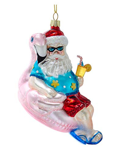 Kurt Adler 5In Glass Santa Flamingo Floatie Ornament