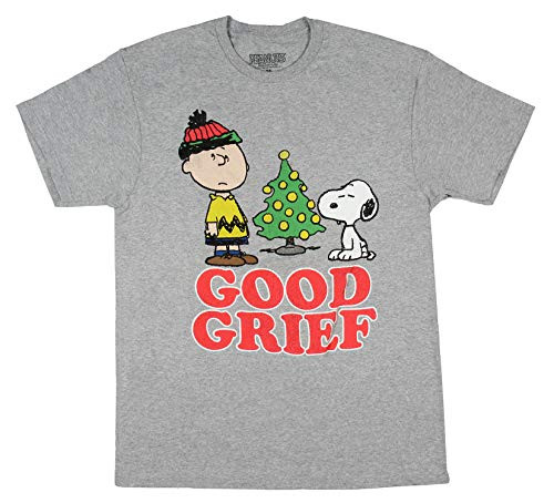 Peanuts Mens A Charlie Brown Christmas Charlie And Snoopy Good Grief Adult Graphic T-Shirt Medium
