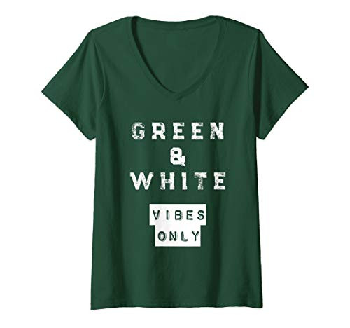 Womens White and Green Vibes Only Bird Gang Eagle Gear Philadelphia V-Neck T-Shirt