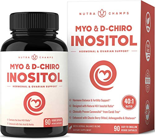 Myo-Inositol   D-Chiro Inositol Supplement Natural 401 Ratio B8 Powder Enhanced with Vitex   Folic Acid  Ovarian   PCOS Support  Fertility   Hormone Balance for Women   Men  90 Vegan Capsules