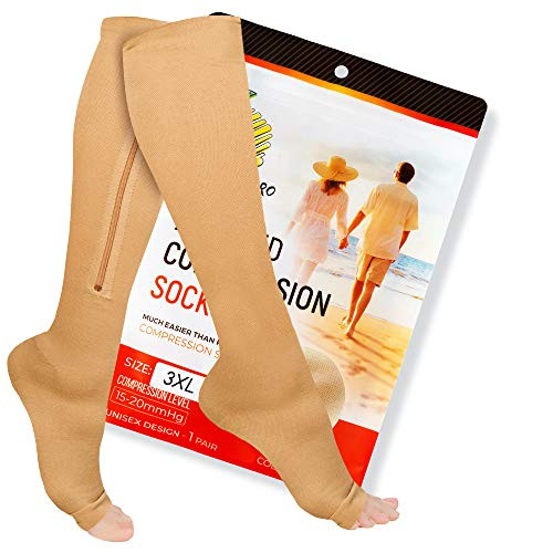 20-30mmHg Zipper Compression Socks with Zip Guard Skin Protection   Open Toe Sizes 3XL-6XL- Medical Compression Socks for Men   Women 4XL