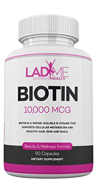 Biotin 10000mcg Supplement for Women Hair Vitamins for Faster Hair Growth Nail Strengthener and Growth Formula Hair and Nail Vitamins by Ladyme - 90 Capsules Biotin 10000mcg Supplement for Women Hair Vitamins for Faster Hair Growth Nail Strengthener and Growth Formula Hair and Nail Vitamins by Ladyme - 90 Capsules