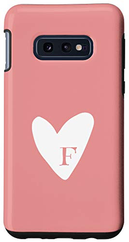 Galaxy S10e Cute Hand Drawn Minimalist Heart with Letter F Monogram Pink Case