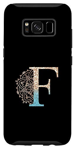 Galaxy S8 Teal Blue Mandala with Letter F Monogram Initial on Black Case