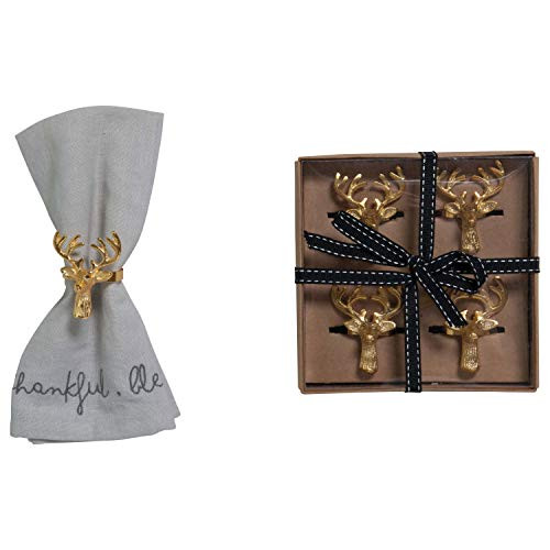 Creative Co-op Metal Reindeer Boxed Set of 4 Napkin Rings Gold