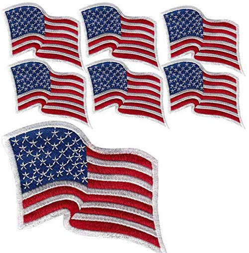 6 Pack - American Flag Embroidered Patch Wavy White Border USA United States of America US Flag Patch sew on