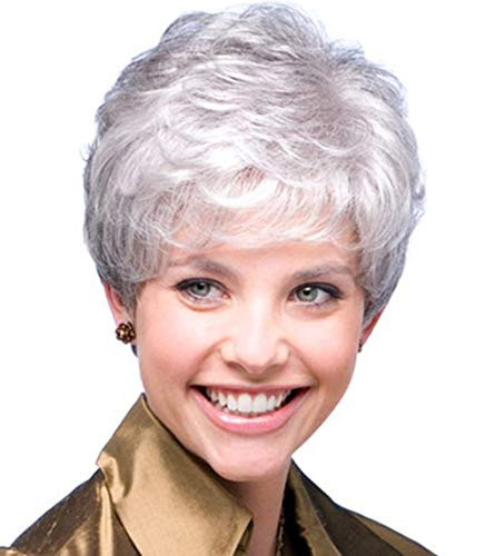 SEVENCOLORS Short Straight Wigs Thanksgiving Wigs for Women White Mix Silver Gray Bob Kinky Curly Hair Wigs Natural Looking Synthetic Wig with Wig Cap