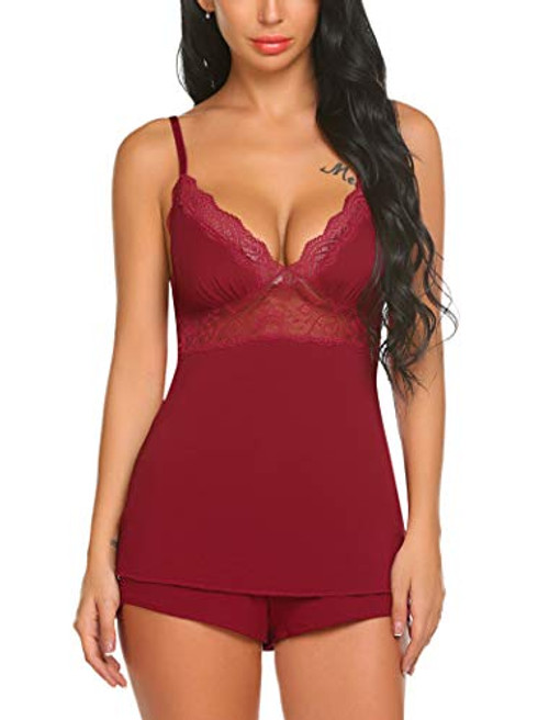Avidlove Womens Shorts Pajama Set Lace Sleepwear Nightwear Camisole Pjs Wine Red X-Large Avidlove Womens Shorts Pajama Set Lace Sleepwear Nightwear Camisole Pjs Wine Red X-Large
