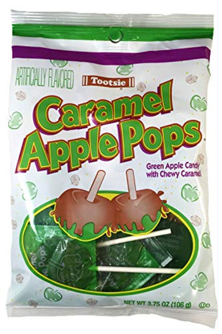 Tootsie 1 Bag Caramel Apple Pops - Green Apple Hard Candy with Chewy Caramel - Individually Wrapped HalloweenFall Candy - Net Wt_ 3_75 oz