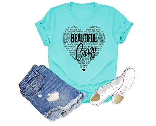 Beautiful Crazy Shirt for Women Funny Country Music Tee Heart Graphic Short Sleeve Top Blue M