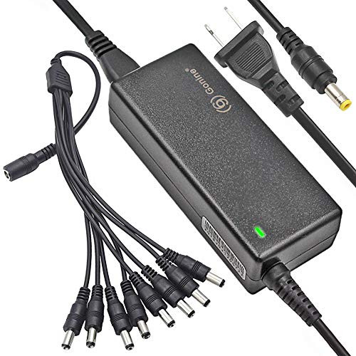 Gonine Security Camera Power Adapter 12V 5A AC DC 60W Regulated Switching Power Supply with 8-Way Power Splitter Cable for CCTV Camera DVR RGB LED Strip Lights_