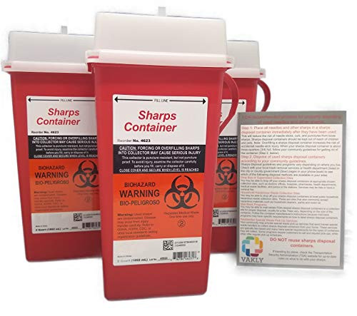 Sharps Container 2 Quart - Plus Vakly Biohazard Disposal Guide 3 Pack Sharps Container 2 Quart - Plus Vakly Biohazard Disposal Guide 3 Pack
