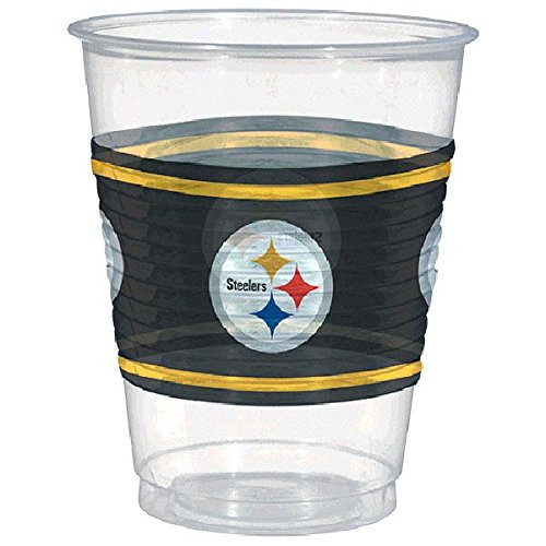 Amscan Pittsburgh Steelers Plastic Cup, 16 oz, Pack of 25