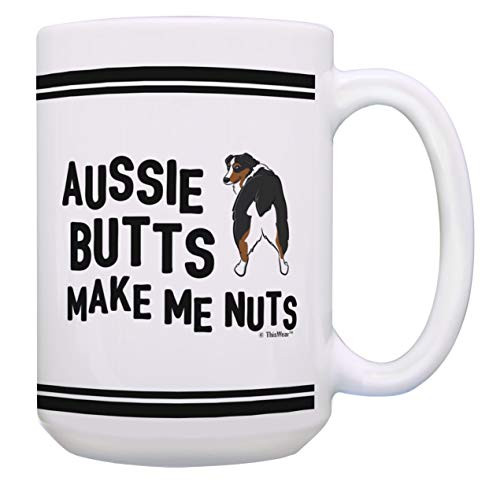 Funny Dog Gifts Aussie Butts Make Me Nuts Australian Shepherd Mug 15-oz Coffee Mug Tea Cup White
