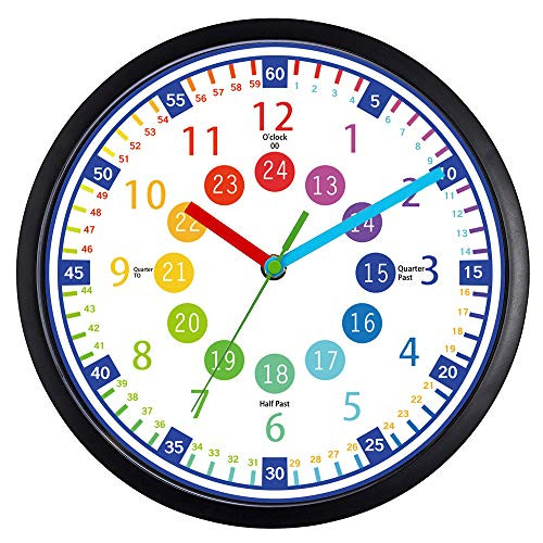 BREIS Telling Time Teaching Clock - 12 Inch Silent Wall ClockEasy to Read Clock with Non Ticking MovementPerfect Educational Tool for Kids RoomHomeschool Classroom Teachers and Parents B