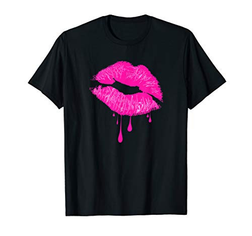 Hot Pink Lips Kiss 80s Retro Vintage Lipstick Party T-Shirt