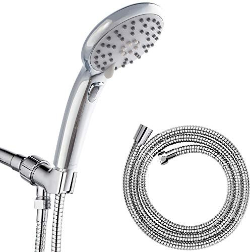 Awelife Super-Power Handheld Shower Head with Hose 4-Function High Pressure Water Saving Showerhead Adjustable High and Low Flow Showerhead Modern Bathroom Showers Luxury Chrome