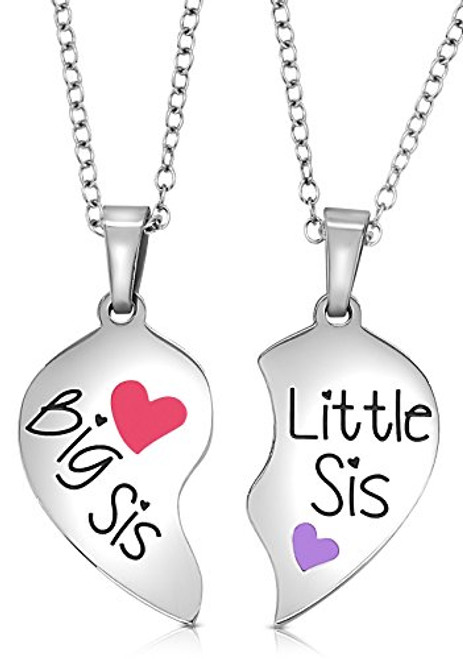 Big Sis Lil Sis Gifts Jewelry Heart Necklace Set 2 Sister Necklaces Big Little Sisters Jewelry Big Sis Pink - Little Sis Purple Big Sis Lil Sis Gifts Jewelry Heart Necklace Set 2 Sister Necklaces Big Little Sisters Jewelry Big Sis Pink - Little Sis Purple