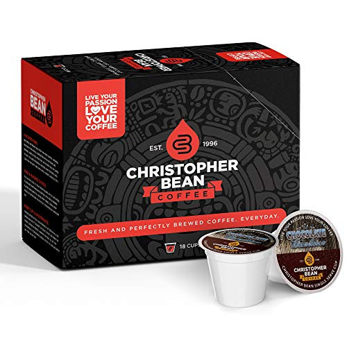Chocolate Decadence Single Cup Christopher Bean Coffee 18 Count Box Compatible With K Cup Brewer