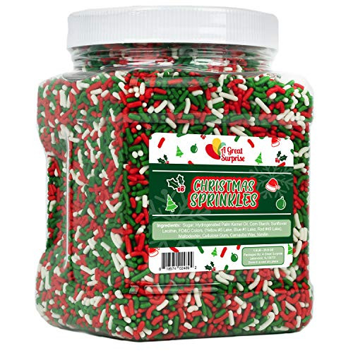 Christmas Sprinkles - Bulk Holiday Sprinkles - 1_6 LB Container - Red White and Green Jimmies