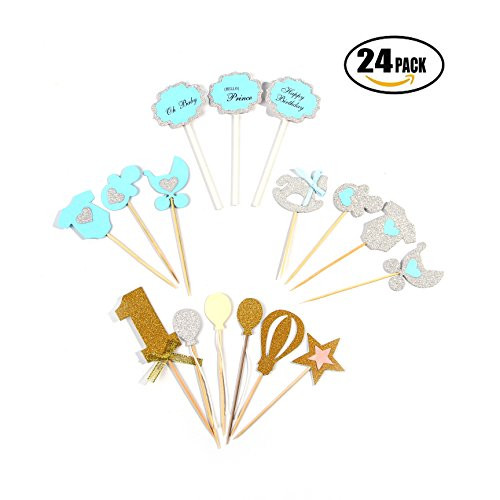 Baby Shower Cupcake Topper for Boy, DIY Birthday Cake & Party Decoration Food Picks Cupcake Party Picks, 24 Pieces