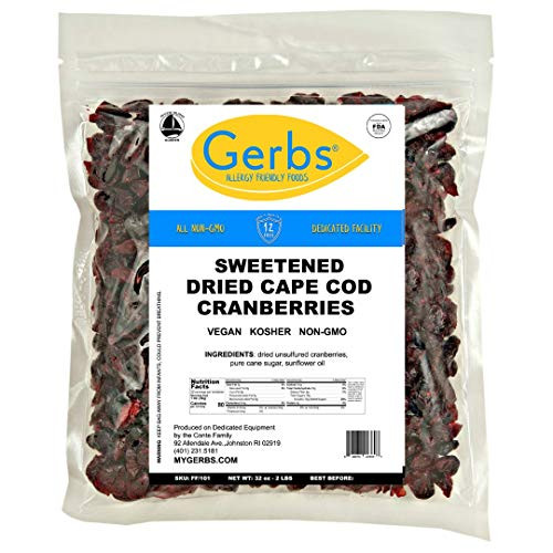 GERBS Dried Cape Cod Cranberries 32 ounce Bag Unsulfured Preservative Top 14 Food Allergy Free
