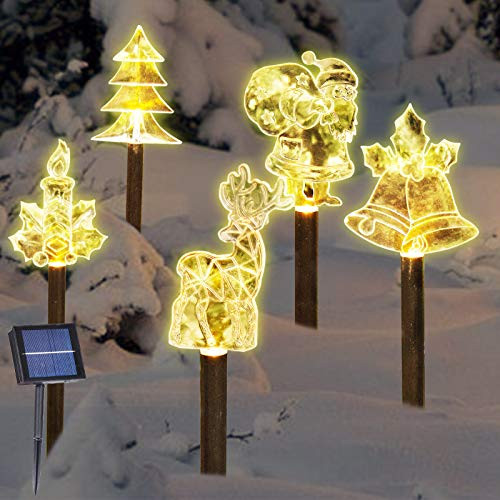 Solar Christmas Stake Lights Outdoor Solar Garden Lights  Decorative Energy Saving Waterproof Solar Pathway Lights Christmas Decorations for Patio Walkway Yard Lawn Multiple Shapes