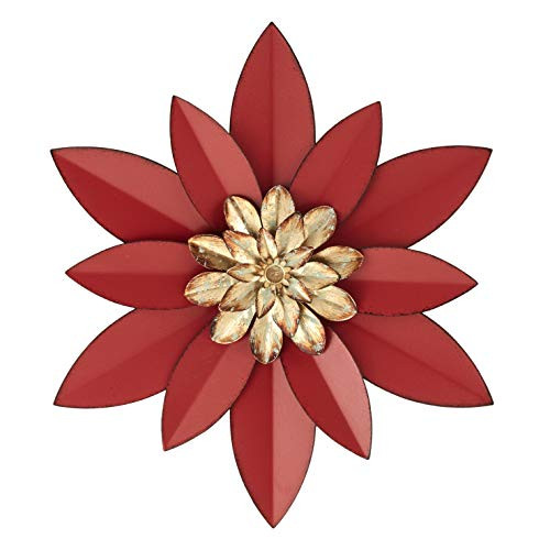 H HOMEBROAD_ Metal Flowers Wall Decor Garden Wall Art Hanging for Patio Porch Bedroom Bathroom Living Room Red 12