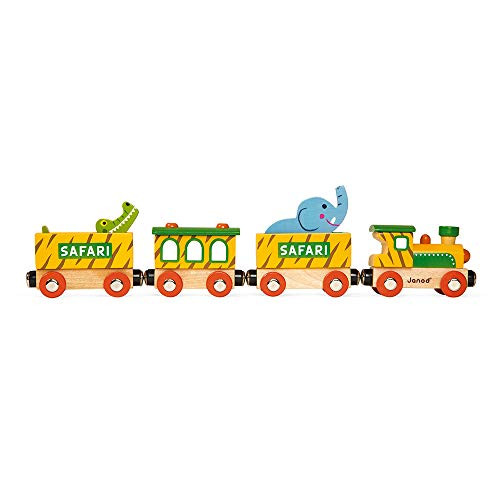 Janod Story Box - 6 Piece Imagination and Role Playing Safari Train Painted Wooden Play Set with for Ages 3 J08585