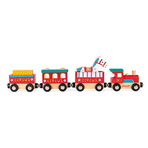 Janod Story Box - 5 Piece Imagination and Role Playing Circus Train Painted Wooden Play Set with for Ages 3 J08588