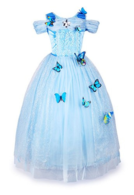 JerrisApparel Flower Girls Dress Princess Costume Butterfly Girl 8 Years Sky Blue