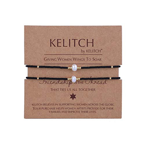 KELITCH Shell Pearl Seed Bead Friendship Bracelets Handmade Adjustable String Bracelets L 2 Pcs