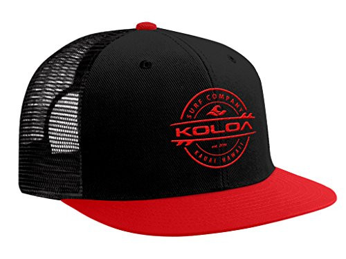 Koloa Surf Thruster Logo Mesh Back Trucker Hat Red BillBlack Hat with Red Logo