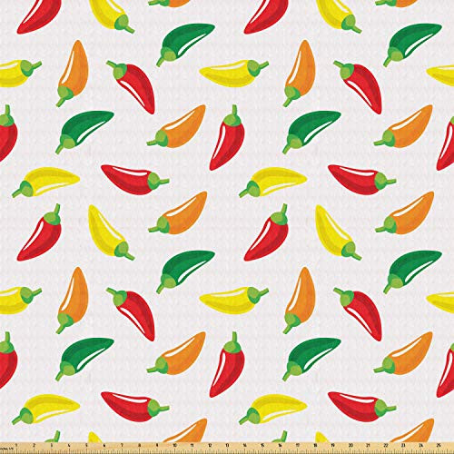 Ambesonne Peppers Fabric by The Yard Chili Pepper Pattern with Colorful Digital Vegetable Art Design Composition Vegan Stretch Knit Fabric for Clothing Sewing and Arts Crafts 1 Yard Multicolor