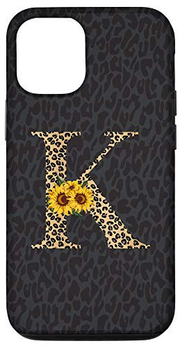 iPhone 1212 Pro Leopard Cheetah Animal Print Sunflower Letter K Monogram Case