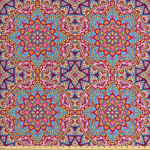 Ambesonne Purple Mandala Fabric by The Yard Hippie Style Eastern in Moroccan Vivid Tones Motif Decorative Fabric for Upholstery and Home Accents 1 Yard Pastel Pink