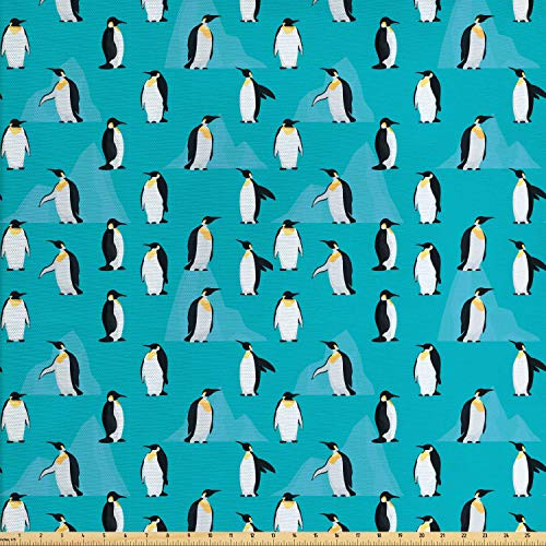 Ambesonne Turquoise Blue Fabric by The Yard Icebergs and Penguins Decorative Fabric for Upholstery and Home Accents 1 Yard Turquoise Grey