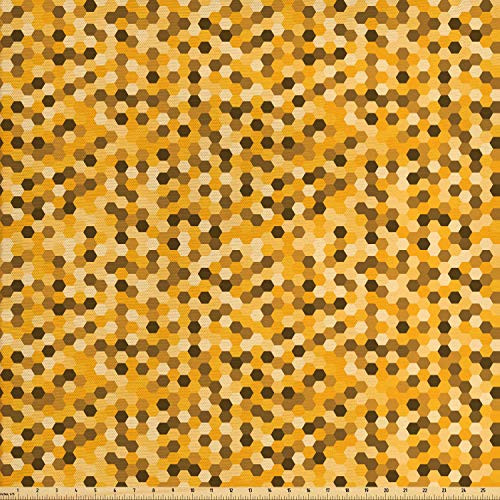 Ambesonne Yellow Brown Fabric by The Yard Retro Style Hexagonal Shapes Honeycomb Beehive Decorative Fabric for Upholstery and Home Accents 1 Yard Cocoa Brown