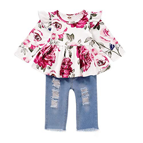 4t Girls Clothes Toddler Girls Winter Fall Outfits Kids Floral Ruffled Long Sleeve Tops with Toddler Girls Ripped Jeans Denim Pant Set Outfits Set Winter 4-5T 4t Girls Clothes Toddler Girls Winter Fall Outfits Kids Floral Ruffled Long Sleeve Tops with Toddler Girls Ripped Jeans Denim Pant Set Outfits Set Winter 4-5T