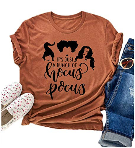 Tuwbue Its Just A Bunch of Hocus Pocus Shirt Sanderson Sisters Funny Halloween Shirts for Women