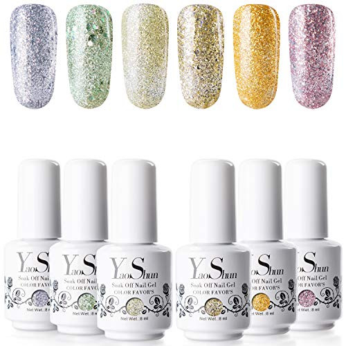 YaoShun Gel Nail Polish - Gel Polish Kit Golden Sparkle Series UV LED Gel Polish Soak Off Nail 6 Colors Gift Box Gel Manicure at Home Kit YaoShun Gel Nail Polish - Gel Polish Kit Golden Sparkle Series UV LED Gel Polish Soak Off Nail 6 Colors Gift Box Gel Manicure at Home Kit