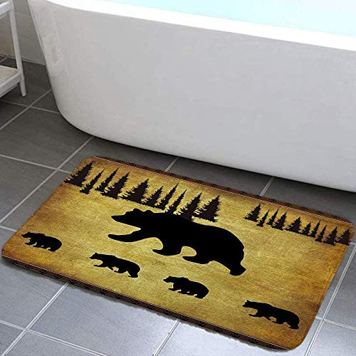 Animal Black Bear Design Bathroom Rug Non Slip Bath Mat with Black Bear Forest Trees Rustic Cabin Bathroom Accessories Shower Mat Kitchen Rug 17X29